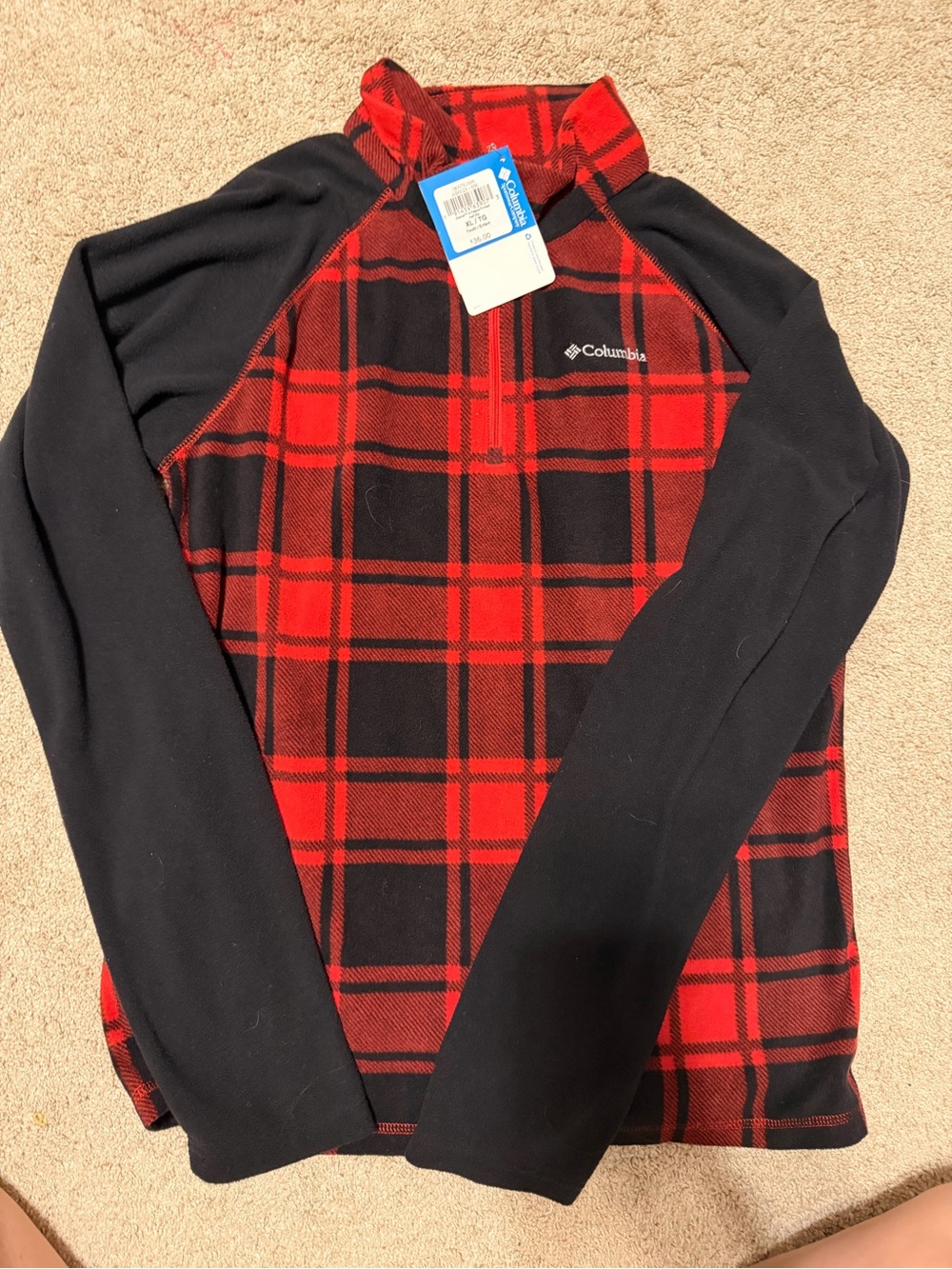 Columbia Red & Black Plaid Fleece Half-Zip Pullover NWT